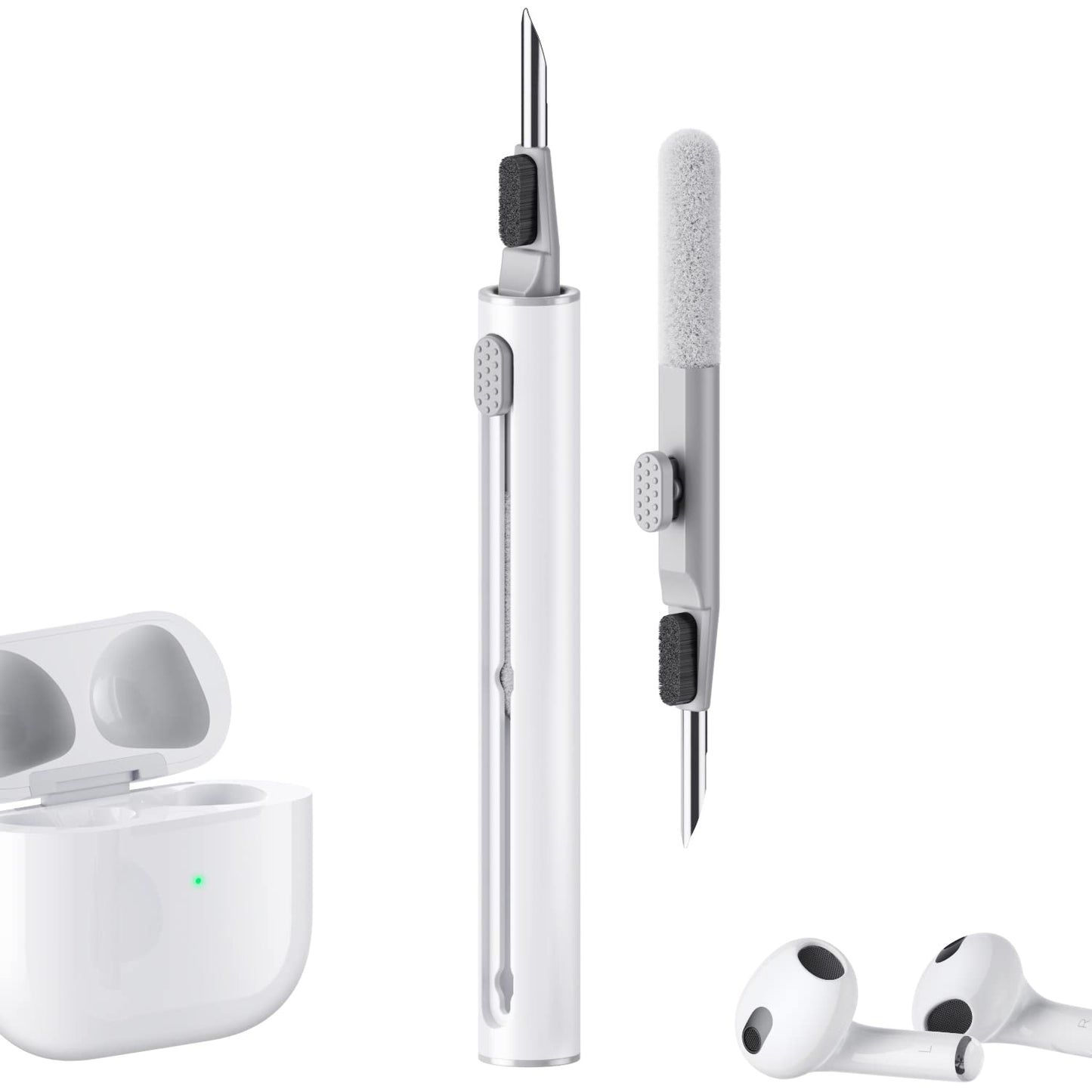 Cleaner Kit for Airpods Pro 1 2 3 Multi-Function Cleaning Pen with Soft Brush Flocking Sponge for Bluetooth Earphones Case Cleaning Tools White