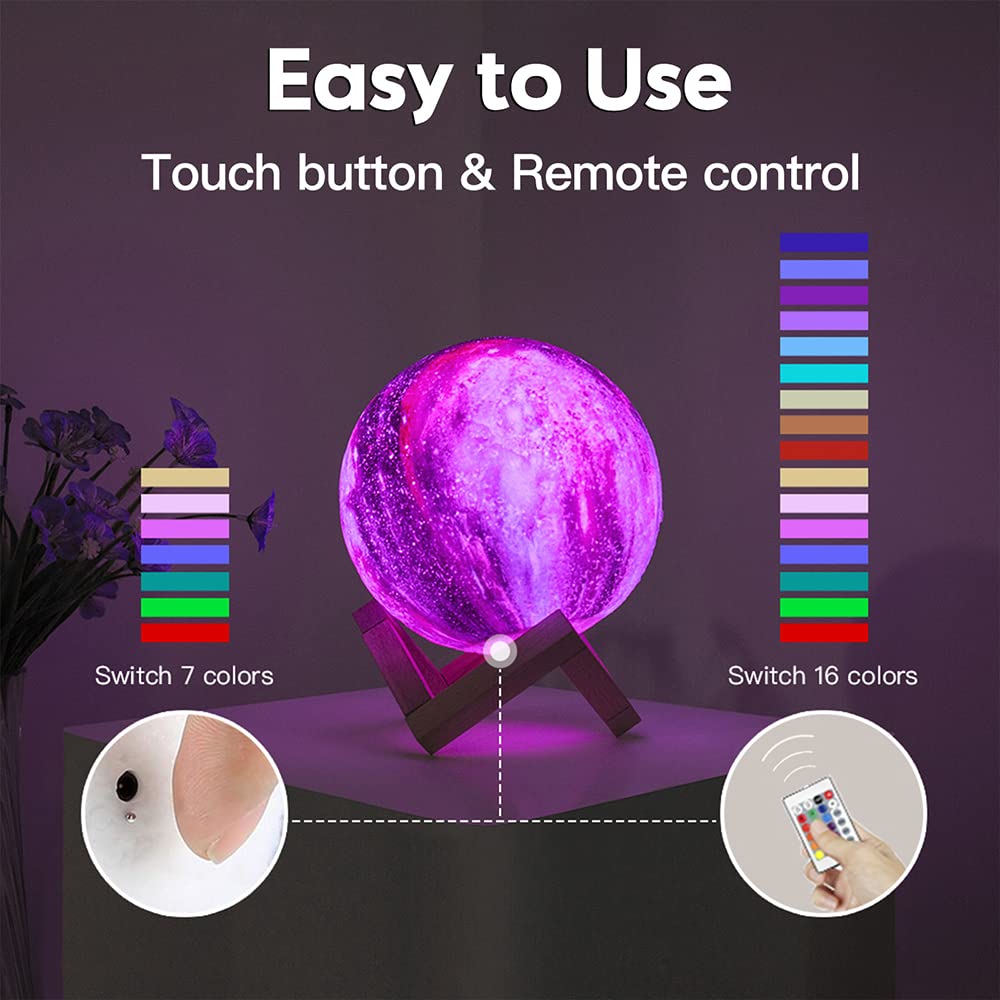 BRIGHTWORLD Moon Lamp Galaxy Lamp 5.9 inch 16 Colors LED 3D Moon Light, Remote & Touch Control Moon Night Light Gifts for Girls Boys Kids Women Birthday