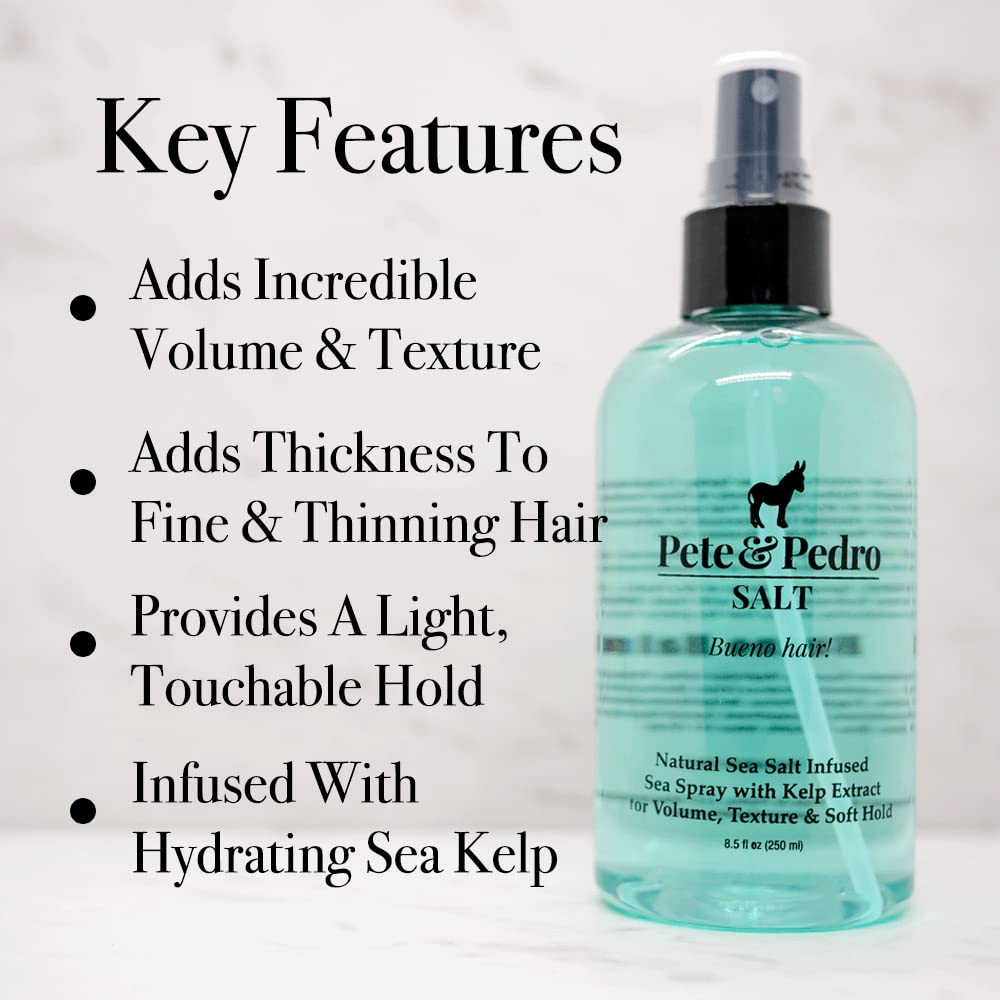 Pete & Pedro SALT - Natural Sea Salt Spray for Hair Men & Women, Adds Instant Volume, Texture, Thickness, & Light Hold | Texturizing & Thickening | As Seen on Shark Tank, 8.5 oz.