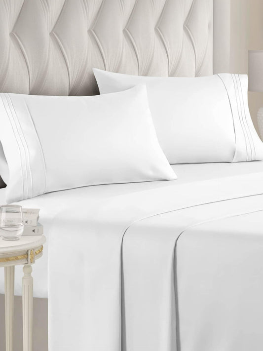 Queen Size 4 Piece Sheet Set - Comfy Breathable & Cooling Sheets - Hotel Luxury Bed Sheets for Women & Men - Deep Pockets, Easy-Fit, Extra Soft & Wrinkle Free Sheets - White Oeko-Tex Bed Sheet Set